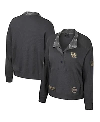 Women's Colosseum Heather Charcoal Kentucky Wildcats Oht Military-Inspired Appreciation Payback Henley Thermal Sweatshirt