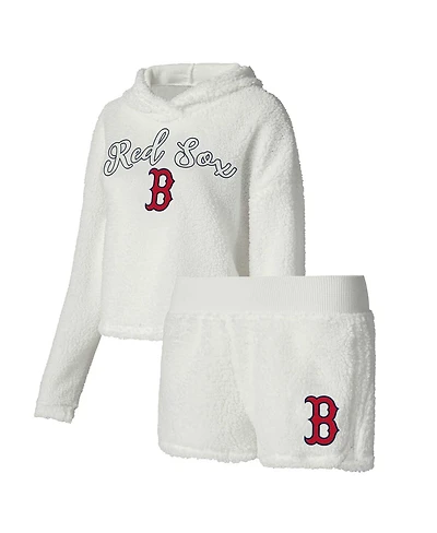 Women's Concepts Sport Cream Boston Red Sox Fluffy Hoodie Top and Shorts Sleep Set