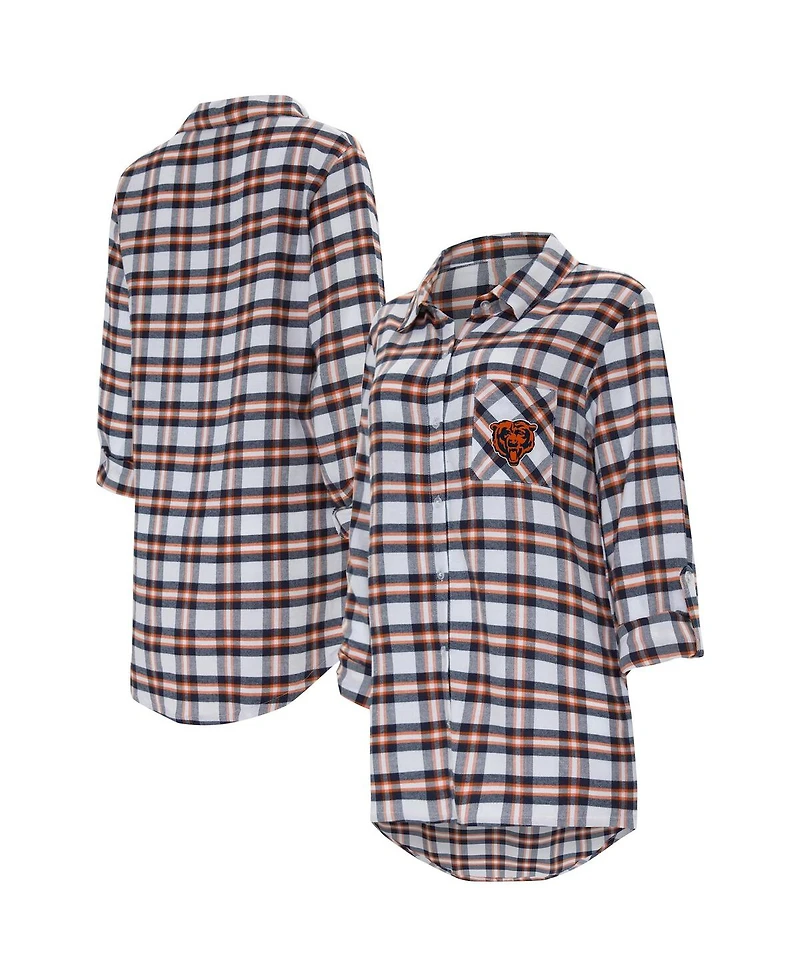 Women's Concepts Sport Navy Chicago Bears Sienna Plaid Full-Button Long Sleeve Nightshirt