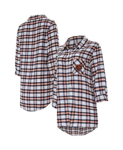 Women's Concepts Sport Navy Chicago Bears Sienna Plaid Full-Button Long Sleeve Nightshirt