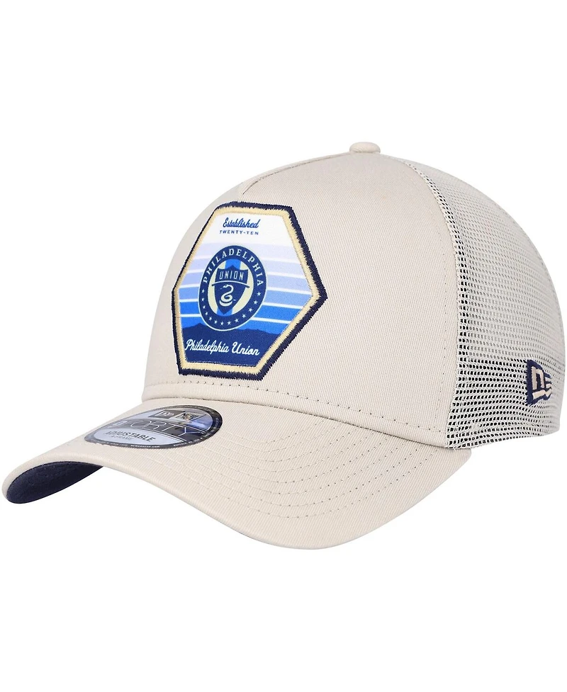 Men's New Era Cream Philadelphia Union Established Patch 9FORTY A-Frame Trucker Adjustable Hat