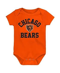 Baby Boys and Girls Orange, Navy, Heather Gray Chicago Bears Three-Pack Eat, Sleep and Drool Retro Bodysuit Set