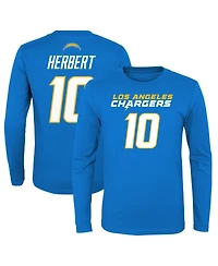 Big Boys and Girls Justin Herbert Powder Blue Los Angeles Chargers Mainliner Player Name Number Long Sleeve T-shirt