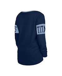 Women's New Era Navy Tennessee Titans Lace-Up Notch Neck Long Sleeve T-shirt