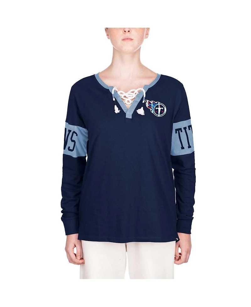 Women's New Era Navy Tennessee Titans Lace-Up Notch Neck Long Sleeve T-shirt
