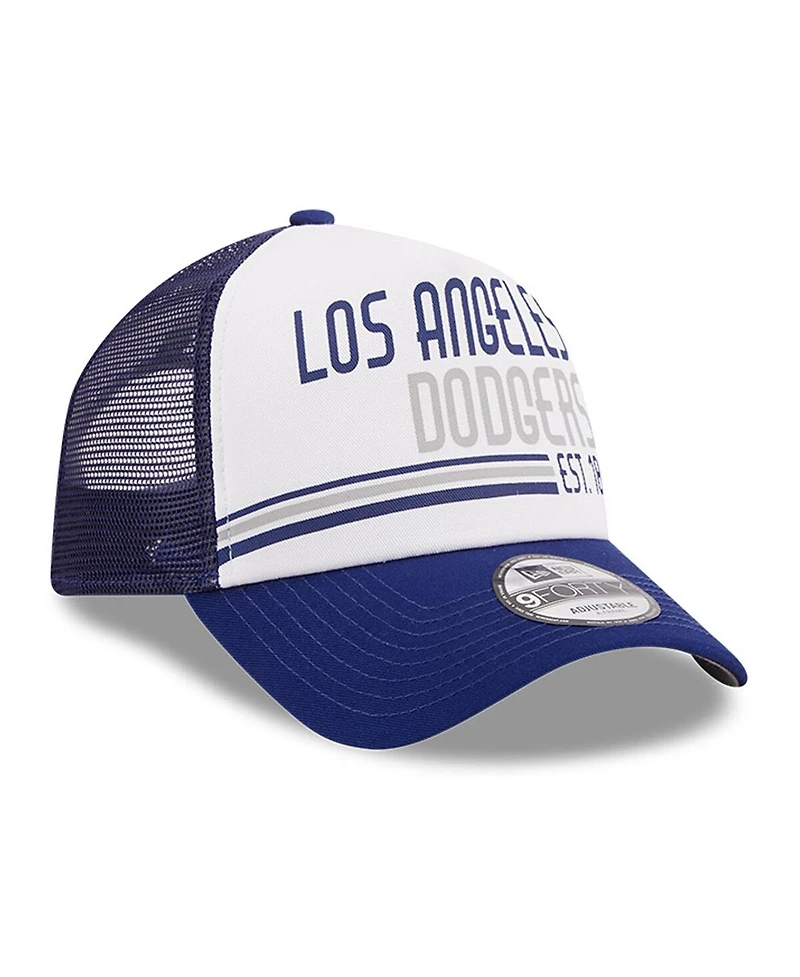Men's New Era White, Royal Los Angeles Dodgers Stacked A-Frame Trucker 9FORTY Adjustable Hat