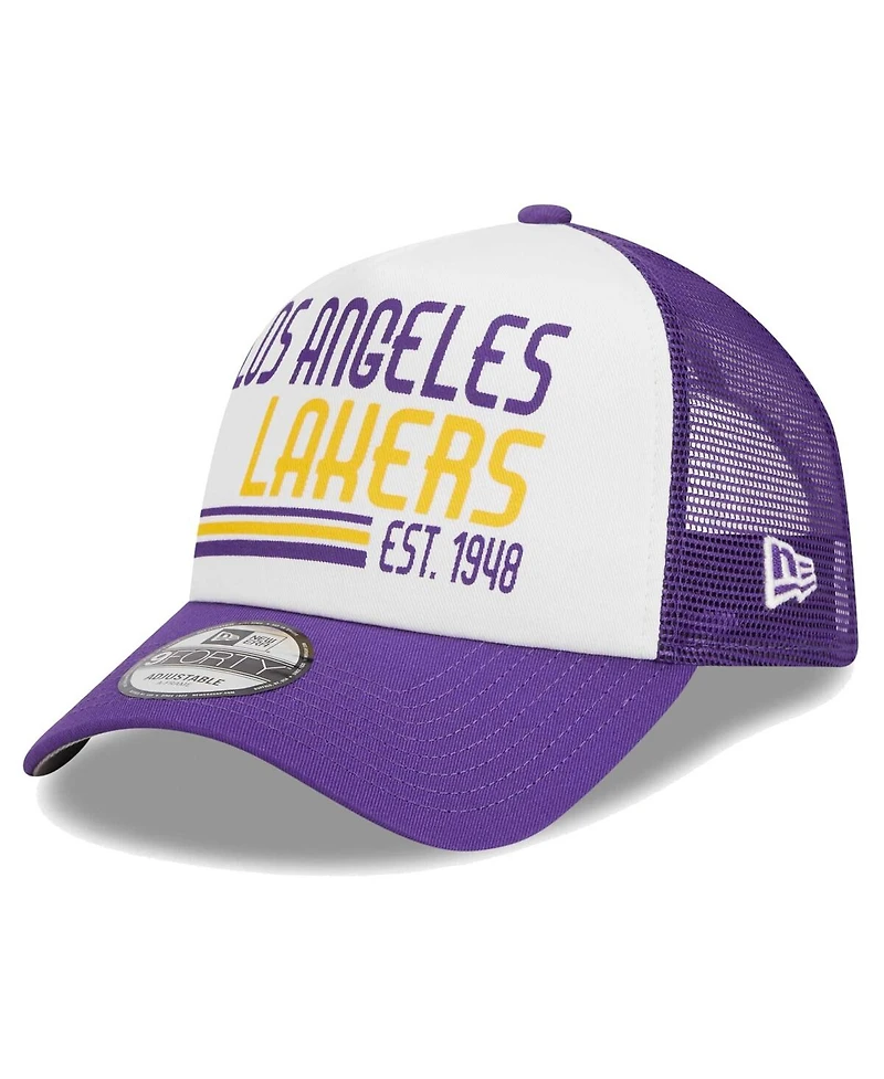 Men's New Era White Los Angeles Lakers Lift Pass Foam Front Trucker 9FORTY Adjustable Hat