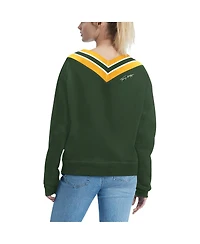 Women's Tommy Hilfiger Green Green Bay Packers Heidi Raglan V-Neck Sweater