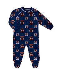 Newborn Navy Chicago Bears Allover Print Raglan Full-Zip Jumper
