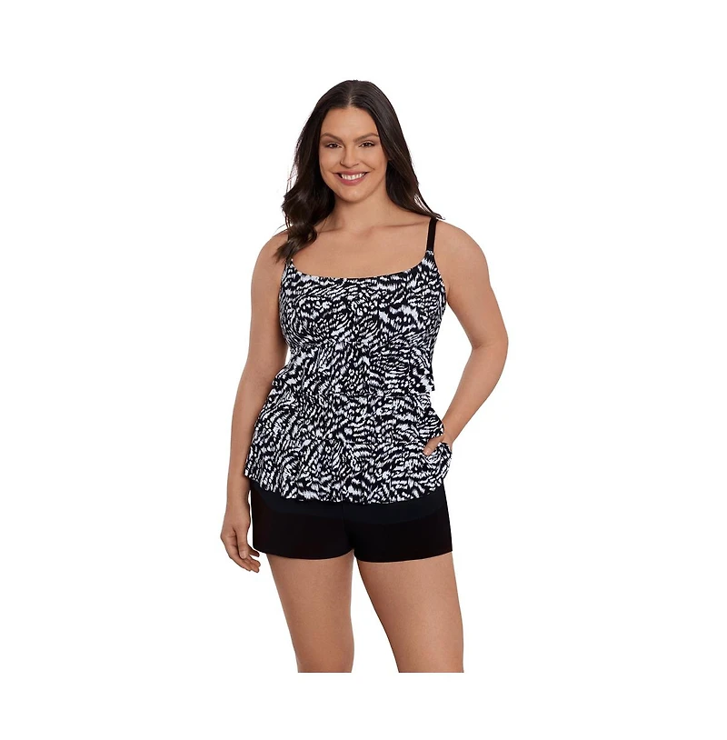 Longitude by Mimi Flamingo Women's Super Sleek Ruffle Faux Shortini Swimsuit