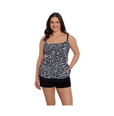 Longitude by Mimi Flamingo Women's Super Sleek Ruffle Faux Shortini Swimsuit