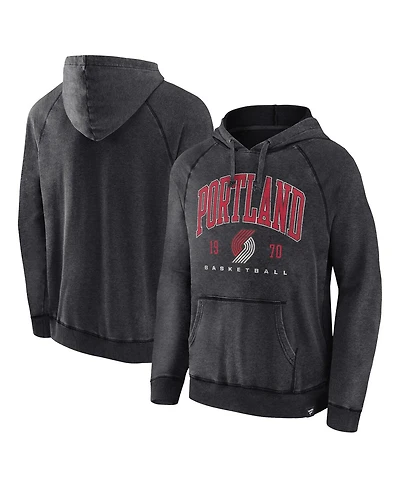 Men's Fanatics Heather Charcoal Distressed Portland Trail Blazers Foul Trouble Snow Wash Raglan Pullover Hoodie