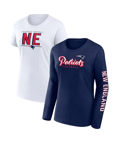 Women's Fanatics Navy, White New England Patriots Two-Pack Combo Cheerleader T-shirt Set