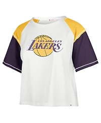 Women's '47 Brand Cream Distressed Los Angeles Lakers Premier Raglan Cropped T-shirt