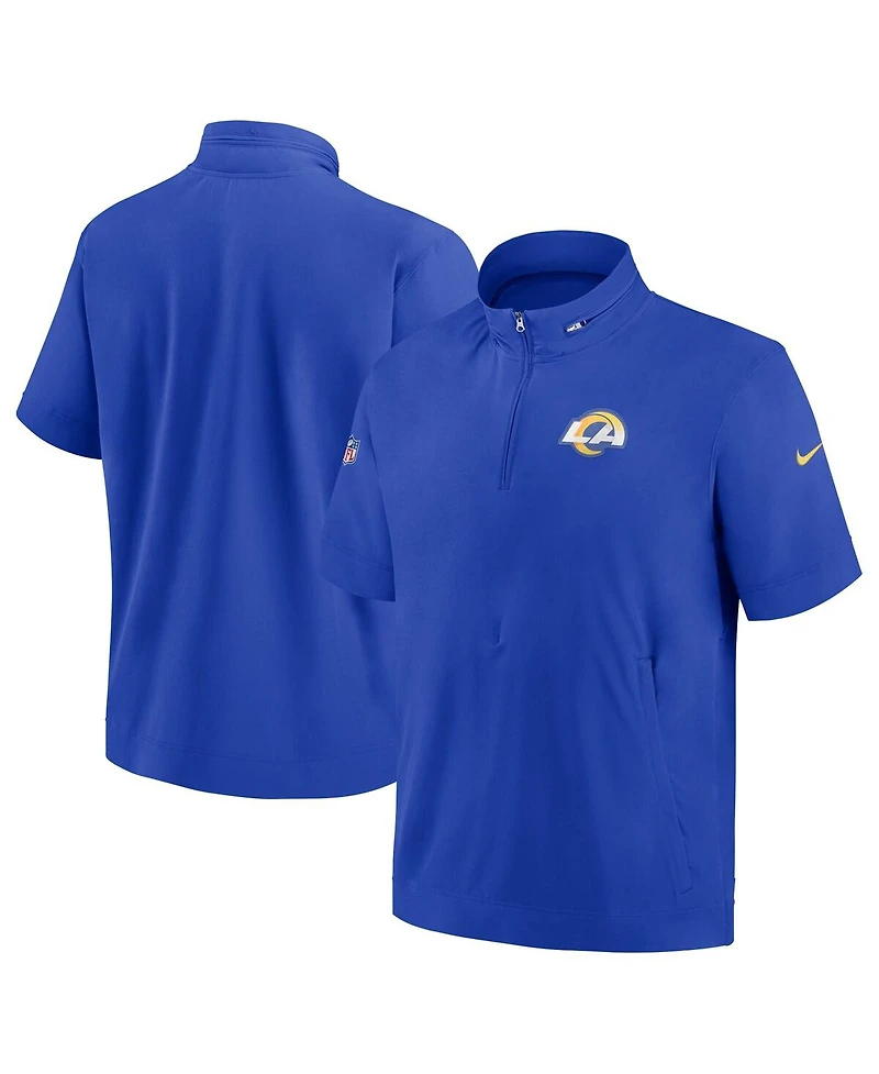 Men's Nike Royal Los Angeles Rams Sideline Coach Short Sleeve Hoodie Quarter-Zip Jacket