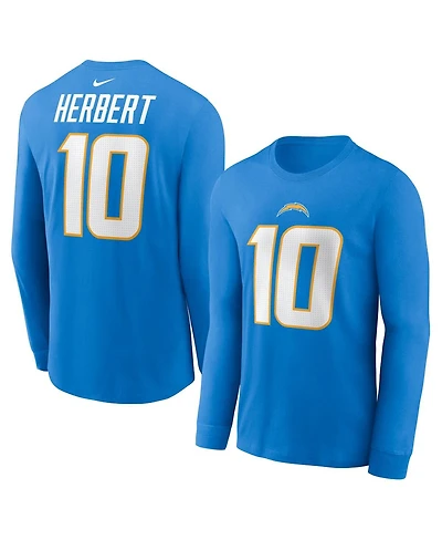 Men's Nike Justin Herbert Powder Blue Los Angeles Chargers Player Name and Number Long Sleeve T-shirt