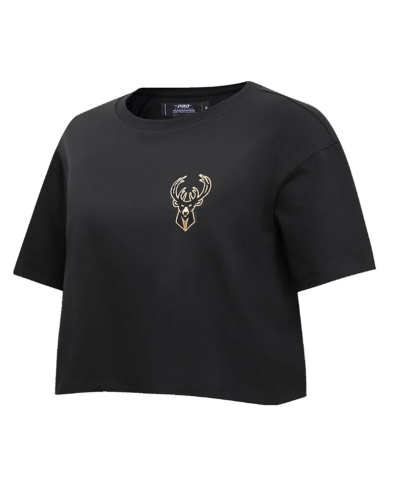 Women's Pro Standard Black Milwaukee Bucks Holiday Glam Boxy T-shirt
