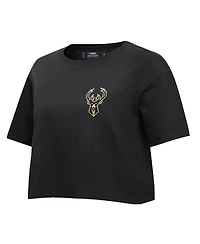 Women's Pro Standard Black Milwaukee Bucks Holiday Glam Boxy T-shirt