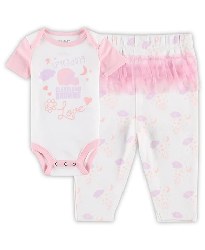 Baby Girls White Cleveland Browns Spreading Love Bodysuit and Tutu Leggings Set
