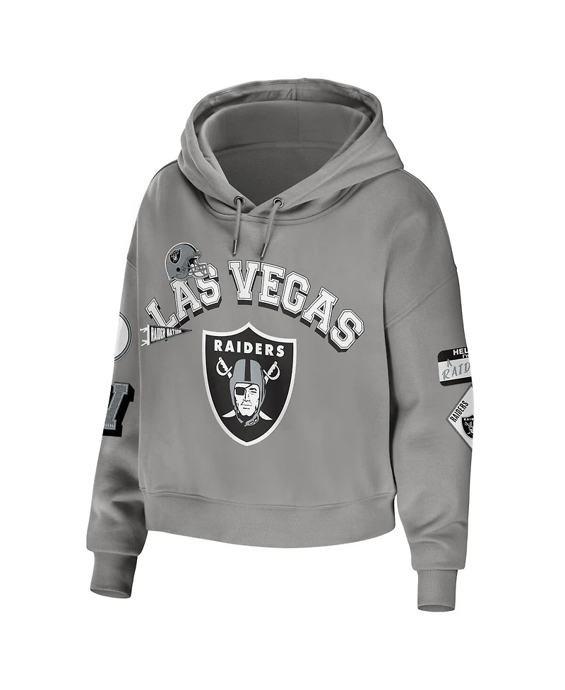 Women's Wear by Erin Andrews Gray Las Vegas Raiders Plus Size Modest Cropped Pullover Hoodie