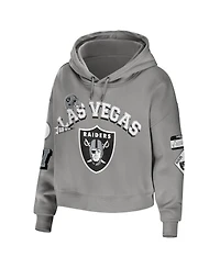 Women's Wear by Erin Andrews Gray Las Vegas Raiders Plus Size Modest Cropped Pullover Hoodie
