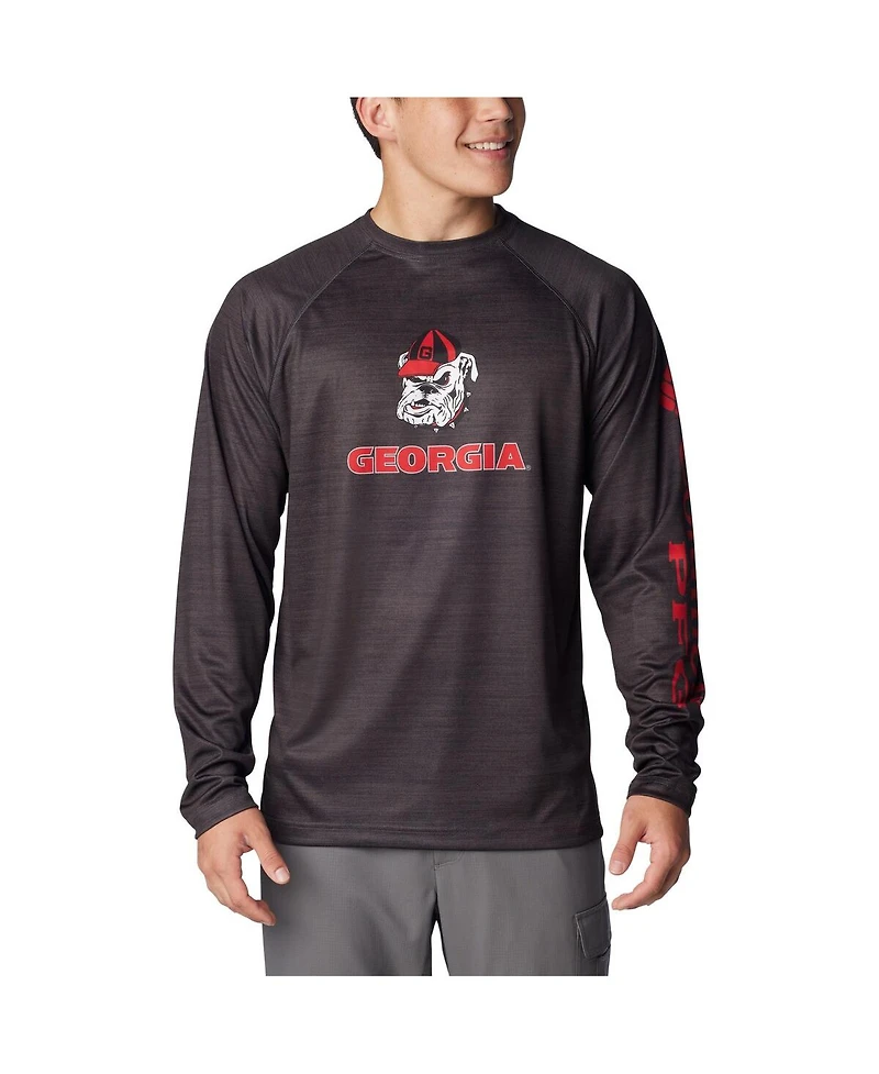 Men's Columbia Heather Charcoal Georgia Bulldogs Pfg Terminal Tackle Omni-Shade Raglan Long Sleeve T-shirt