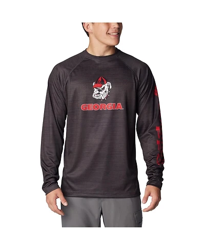 Men's Columbia Heather Charcoal Georgia Bulldogs Pfg Terminal Tackle Omni-Shade Raglan Long Sleeve T-shirt