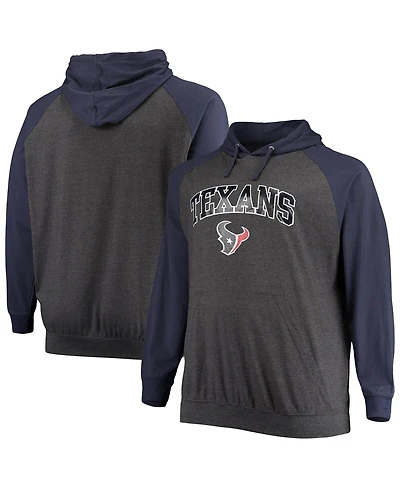Men's Fanatics Navy, Heathered Charcoal Houston Texans Big and Tall Lightweight Raglan Pullover Hoodie