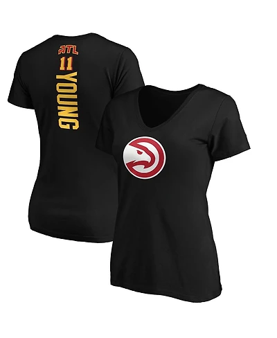 Women's Fanatics Trae Young Black Atlanta Hawks Playmaker Name and Number V-Neck T-shirt