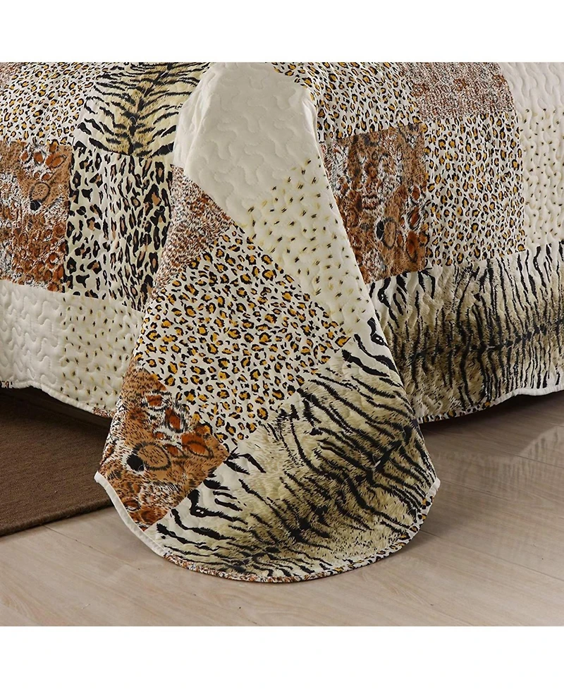 MarCielo 3 Piece Quilted Bedspread Quilt Set Lightweight Bedspread Cheetah