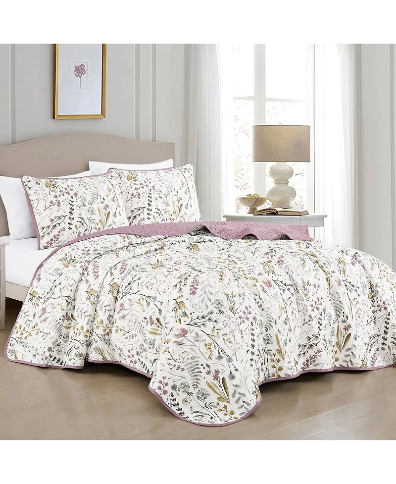 MarCielo 3 Piece Printed Quilt Set Lightweight Bedspread Set Lara - King