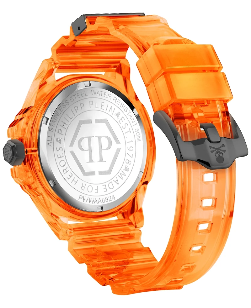 Philipp Plein Unisex The Skull Scuba Duba Orange Silicone Strap Watch 44mm
