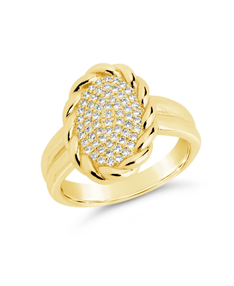Sterling Forever Silver-Tone or Gold-Tone Cubic Zirconia Detailed Statement Galette Ring