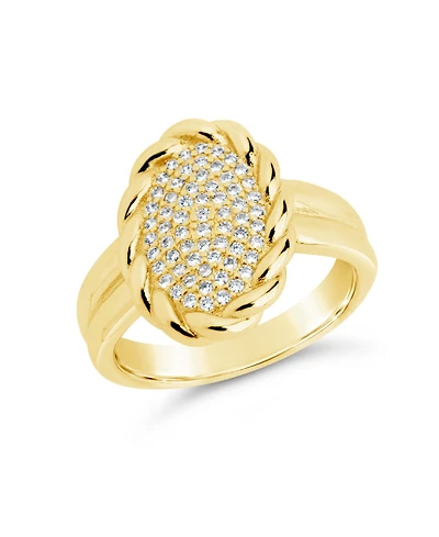 Sterling Forever Silver-Tone or Gold-Tone Cubic Zirconia Detailed Statement Galette Ring