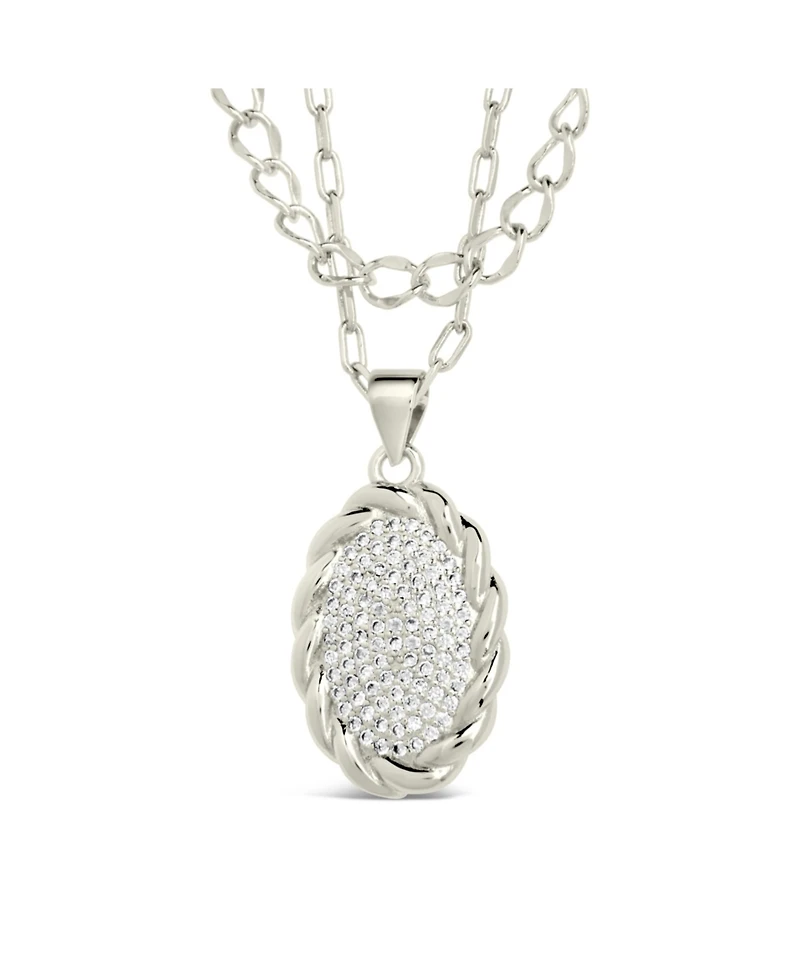 Sterling Forever Silver-Tone or Gold-Tone Cubic Zirconia Round Pendant Galette Layered Necklace