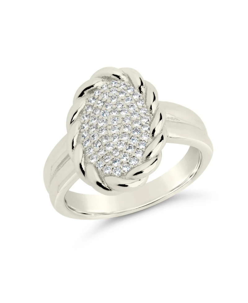 Sterling Forever Silver-Tone or Gold-Tone Cubic Zirconia Detailed Statement Galette Ring