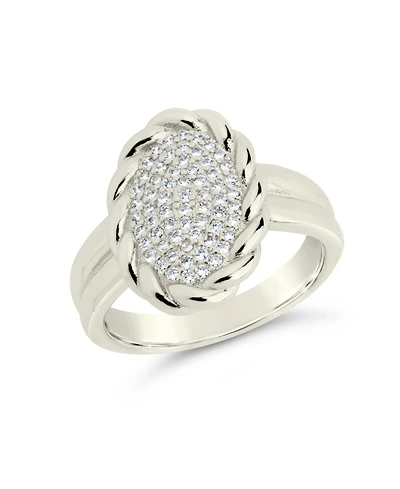 Sterling Forever Silver-Tone or Gold-Tone Cubic Zirconia Detailed Statement Galette Ring
