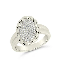 Sterling Forever Silver-Tone or Gold-Tone Cubic Zirconia Detailed Statement Galette Ring
