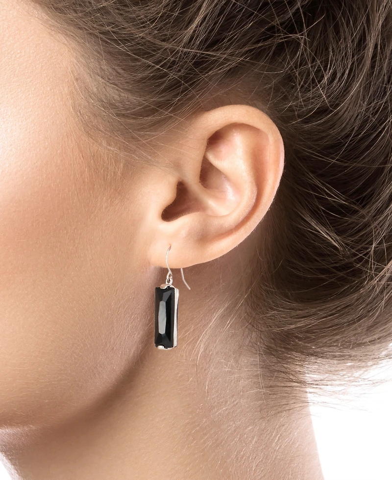 Rectangular Crystal Drop Earrings Silver-Plate