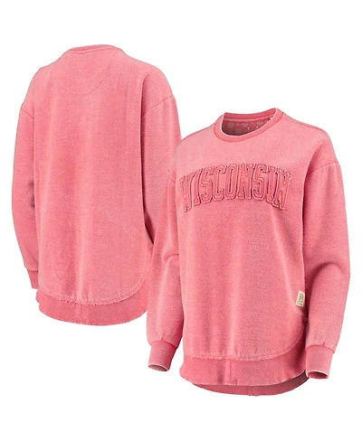 Women's Pressbox Red Distressed Wisconsin Badgers Ponchoville Pullover Sweatshirt