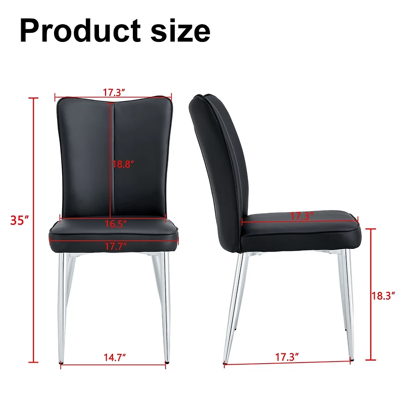 Modern minimalist dining chairs, black Pu leather curved backrest and seat cushions, electroplated metal chair legs, suitable for restaurants, bedroom