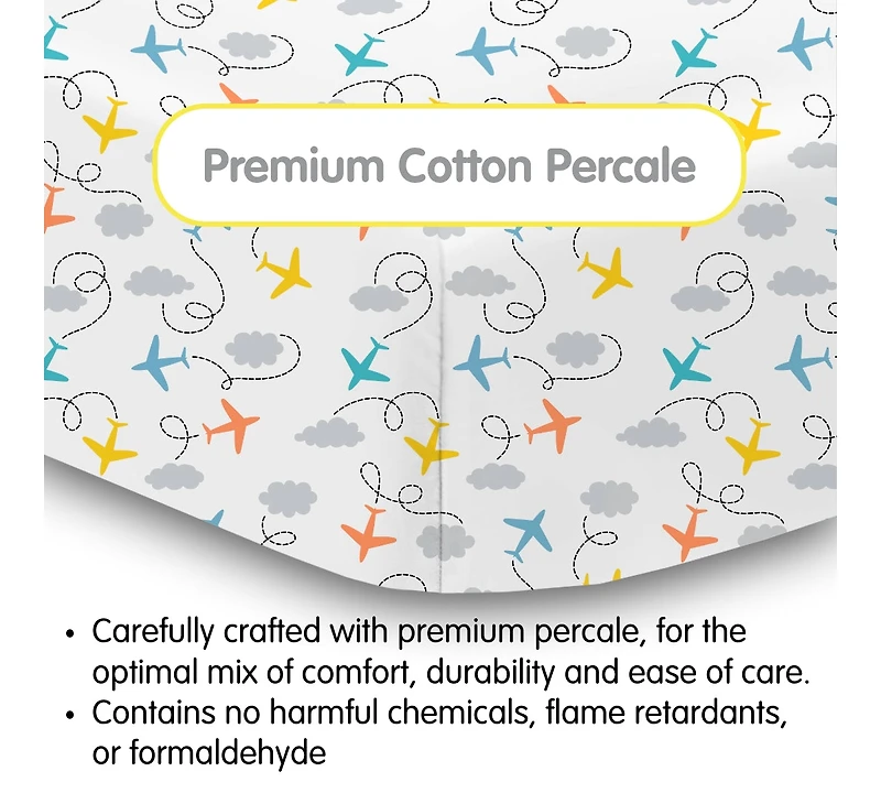 Halo Dream Inc. Cotton Percale Fitted Sheet, For 52" x 28" Crib & Toddler Bed Mattress (2-Pack)