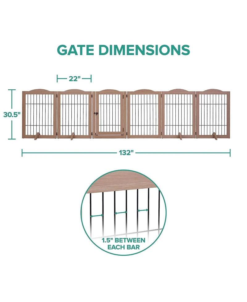 Arf Pets Freestanding Dog Gates, 6-Panel Extension - Walnut