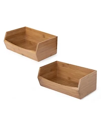Seville Classics 2-Piece Stackable Bamboo Bin Organizer Set