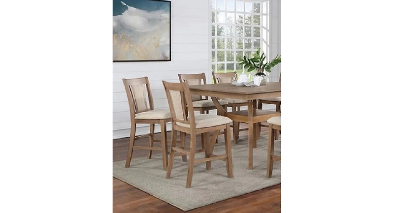 2 Counter Height Chairs in Natural Tone & Beige Wood