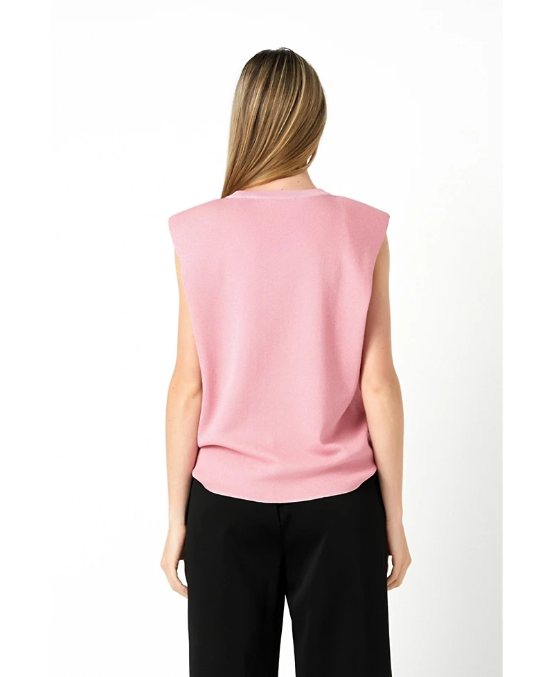 Women's Glitter Power Shoulder Knit Top