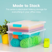 Iris Usa 12 Qt. Large Deep Clip Box, 4 Pack, Clear Plastic Storage Container Bins with Latching Lids, Organizer Solution for Home, Office and Classroo