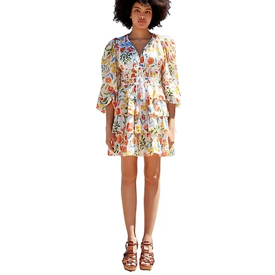 Jessie Zhao New York Flower Land Cotton Viscose Voile Mini Dress