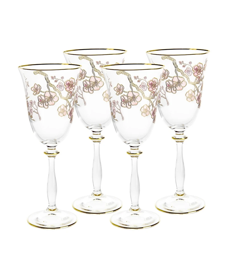 Vivience Floral Design Wine Glasses 6.25 oz, Set of 4