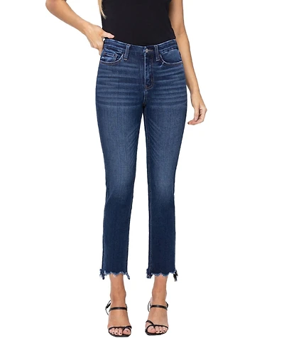 Flying Monkey Women's High Rise Cropped Step Hem Slim Straight Jeans
